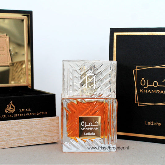 Khamrah Lattafa Eau de Parfum - Betoverende oriëntaalse gourmandgeur in 100 ml flesje.
